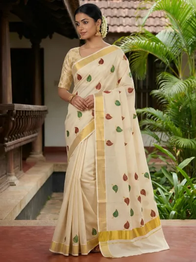 Traditional Onam Kasavu Tissue Saree